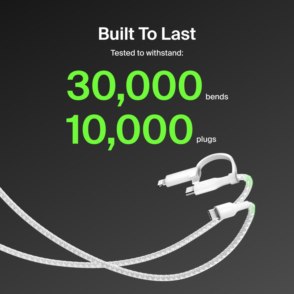 Belkin BOOST CHARGE Pro 2-in-1 Cable with USB-C and Lightning Connector in White - CAC003FQ15MWH - image 7