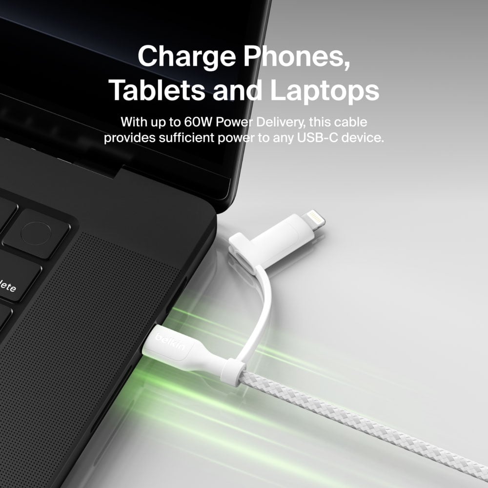 Belkin BOOST CHARGE Pro 2-in-1 Cable with USB-C and Lightning Connector in White - CAC003FQ15MWH - image 10