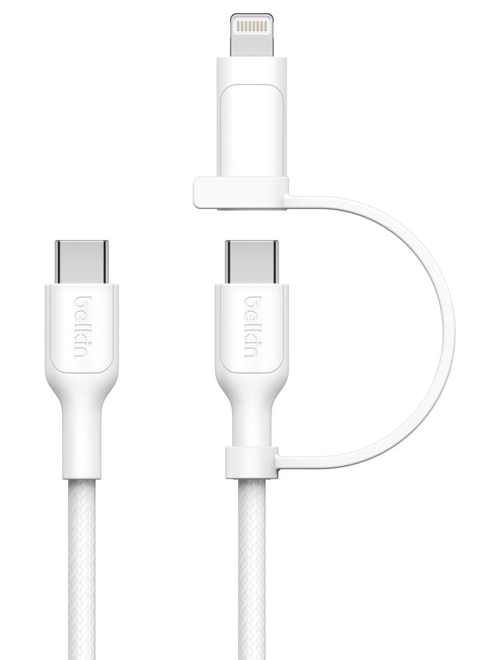 Belkin BOOST CHARGE Pro 2-in-1 Cable with USB-C and Lightning Connector in White - CAC003FQ15MWH - image 2