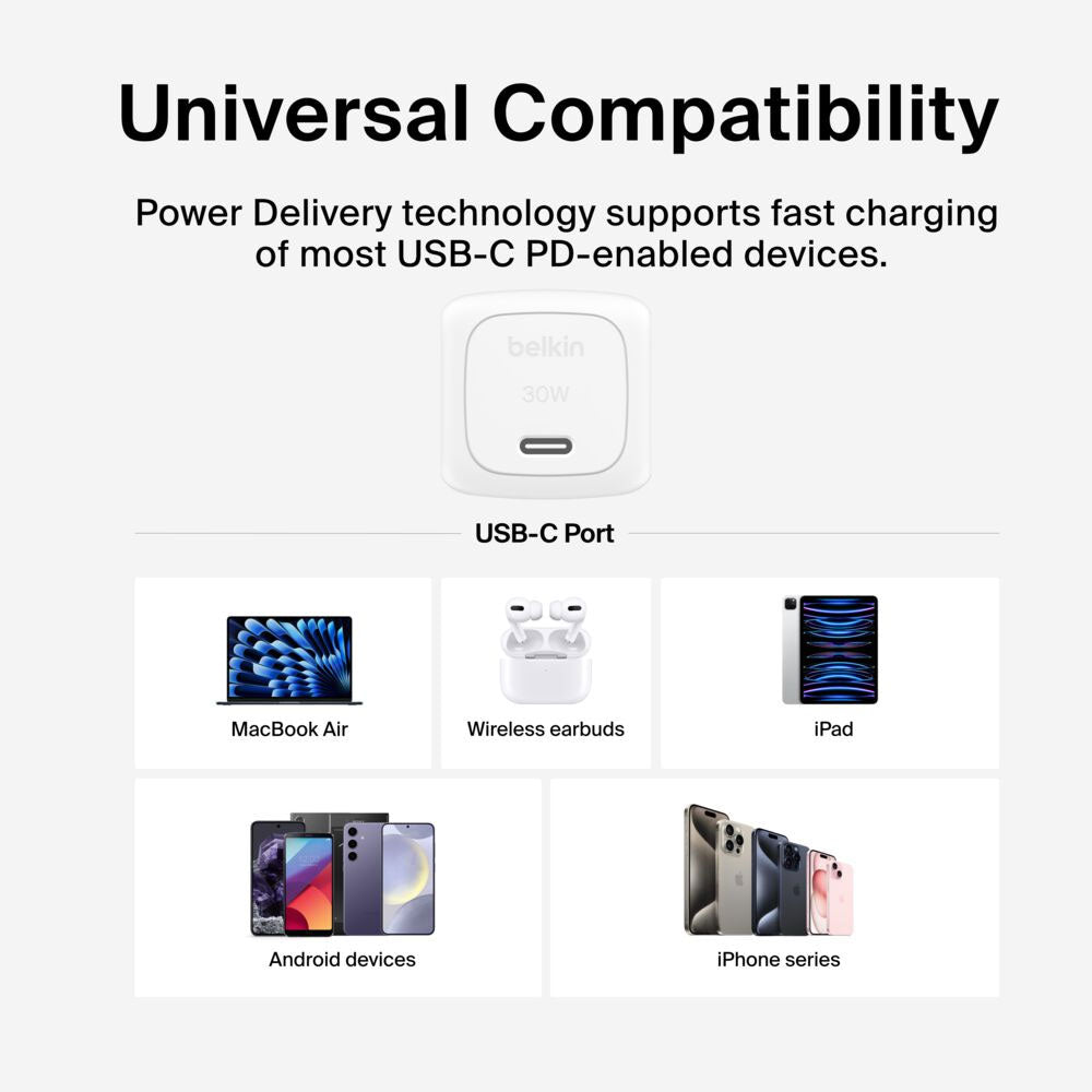 Belkin BoostCharge Compact USB-C Wall Charger 30W in White - WCA008DQWH - image 5