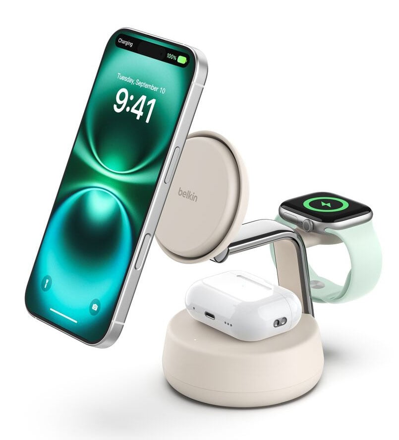 Belkin UltraCharge Pro 3-in-1 Magnetic Charger with Qi2 25W In Tan - WIZ040TTSD - image 1