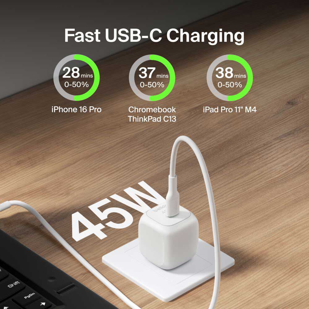 Belkin BoostCharge Compact USB-C Wall Charger 45W in White - WCA013DQWH - image 5