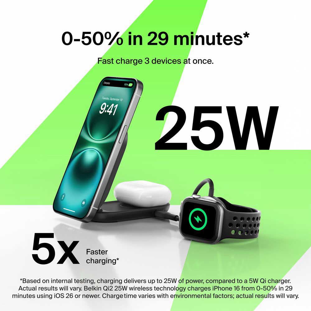 Belkin UltraCharge 2-in-1 Foldable Magnetic Charger with Qi2 25W in Black - WIZ039TTBK - image 7