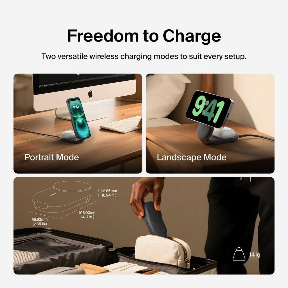 Belkin UltraCharge 2-in-1 Foldable Magnetic Charger with Qi2 25W in Black - WIZ039TTBK - image 11