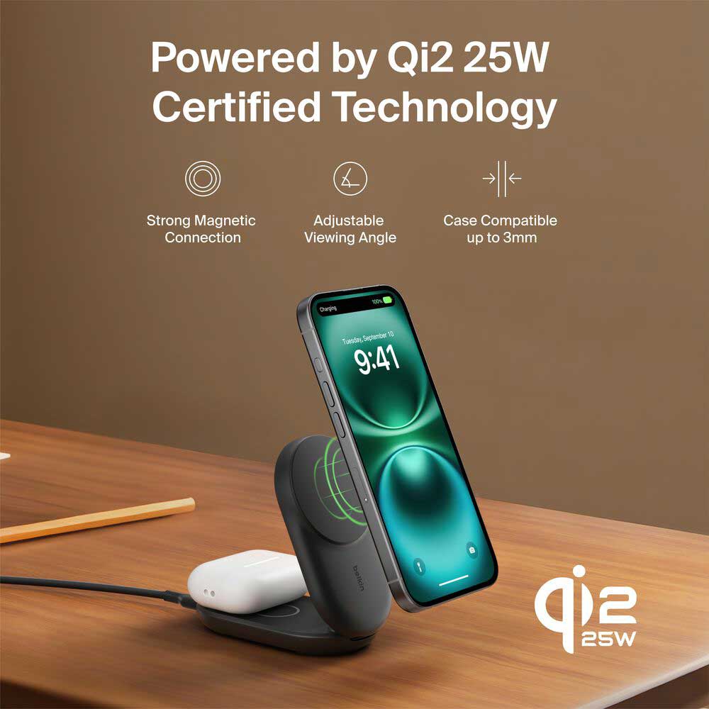 Belkin UltraCharge 2-in-1 Foldable Magnetic Charger with Qi2 25W in Black - WIZ039TTBK - image 13
