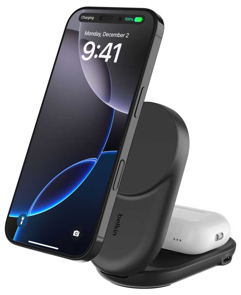 Belkin UltraCharge 2-in-1 Foldable Magnetic Charger with Qi2 25W in Black - WIZ039TTBK - image 1