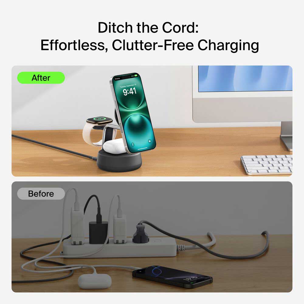 Belkin UltraCharge Pro 3-in-1 Magnetic Charger with Qi2 25W in Black - WIZ040TTCH - image 9