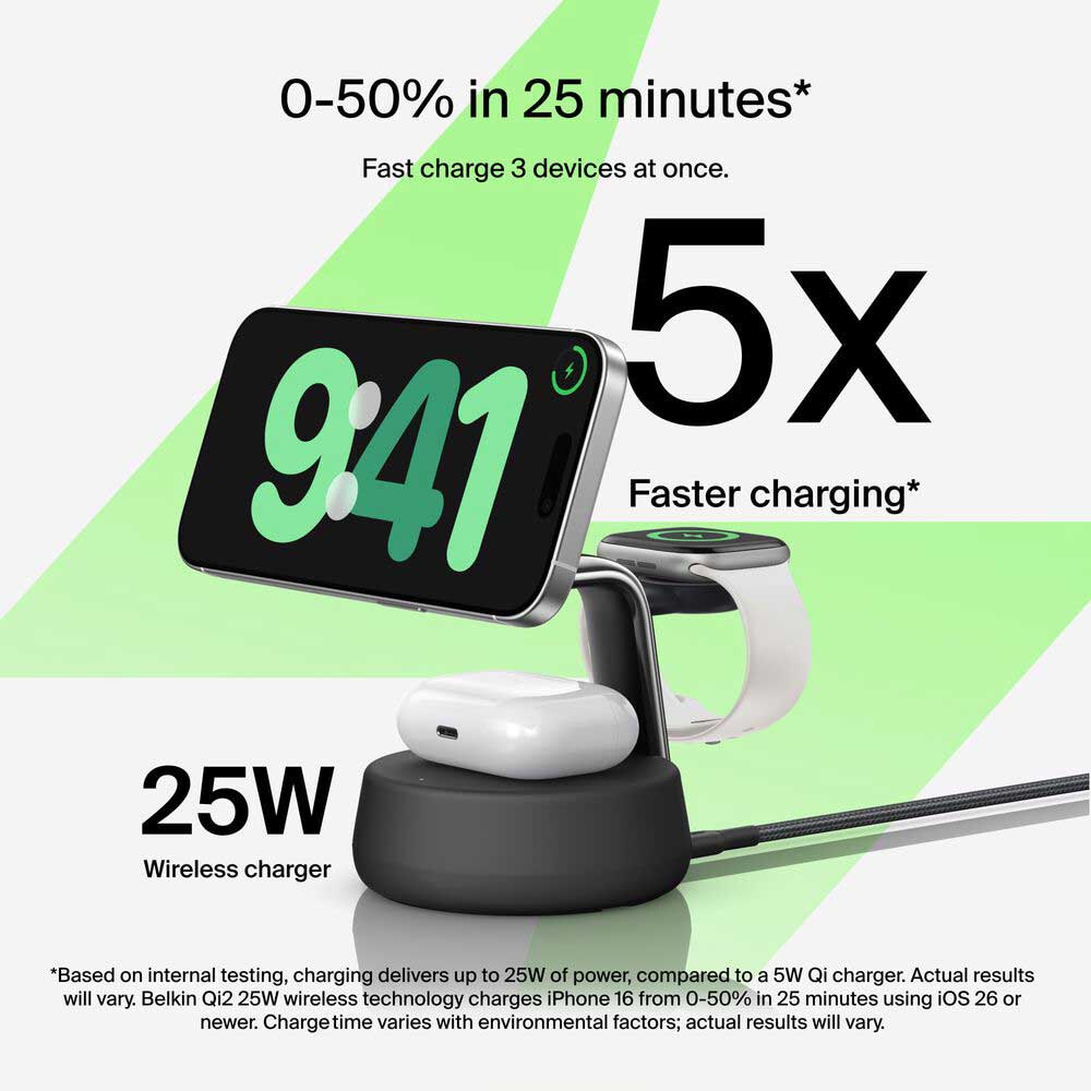 Belkin UltraCharge Pro 3-in-1 Magnetic Charger with Qi2 25W in Black - WIZ040TTCH - image 6