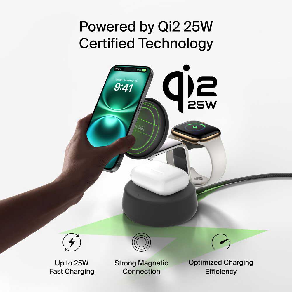 Belkin UltraCharge Pro 3-in-1 Magnetic Charger with Qi2 25W in Black - WIZ040TTCH - image 11
