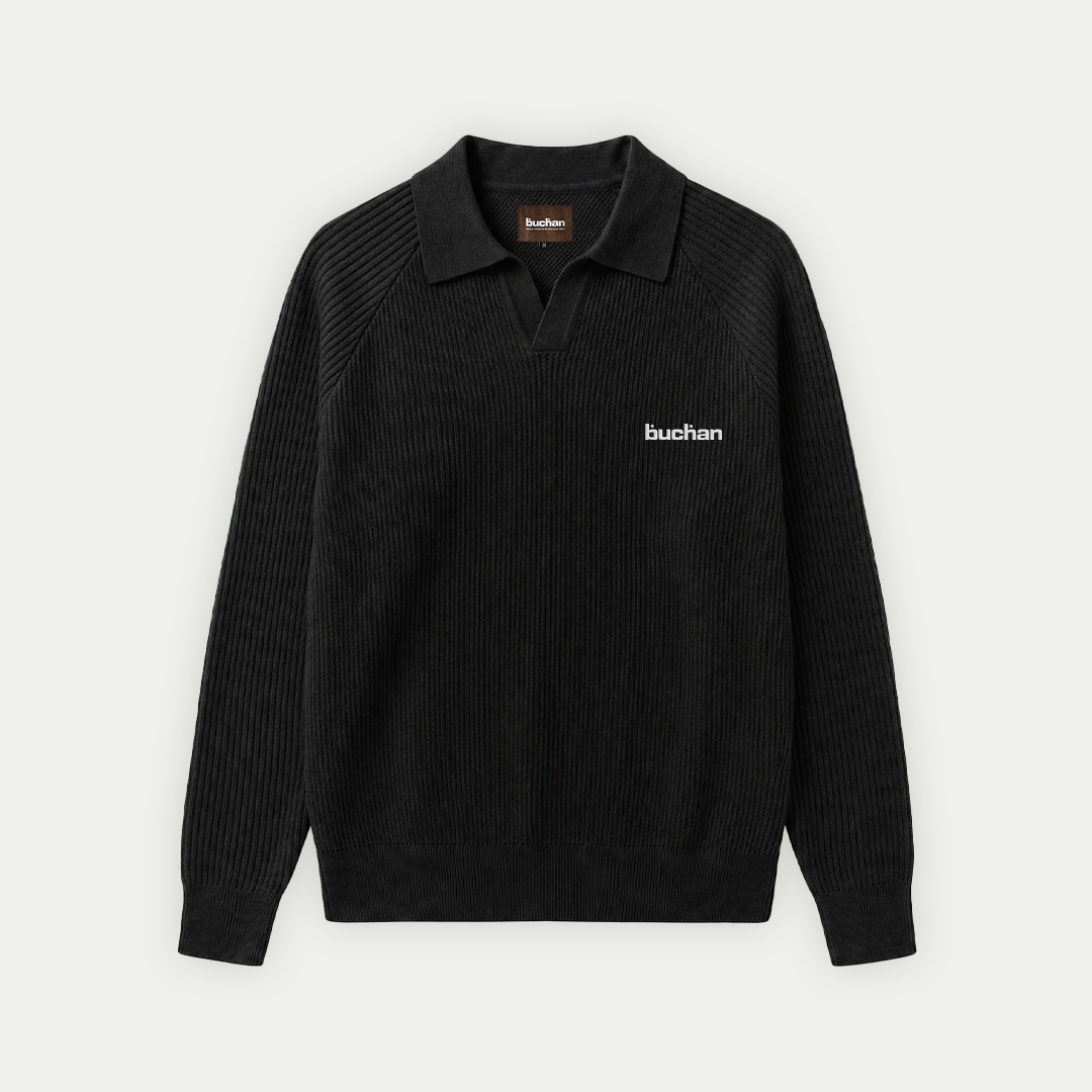 Knit Polo Sweater - Black