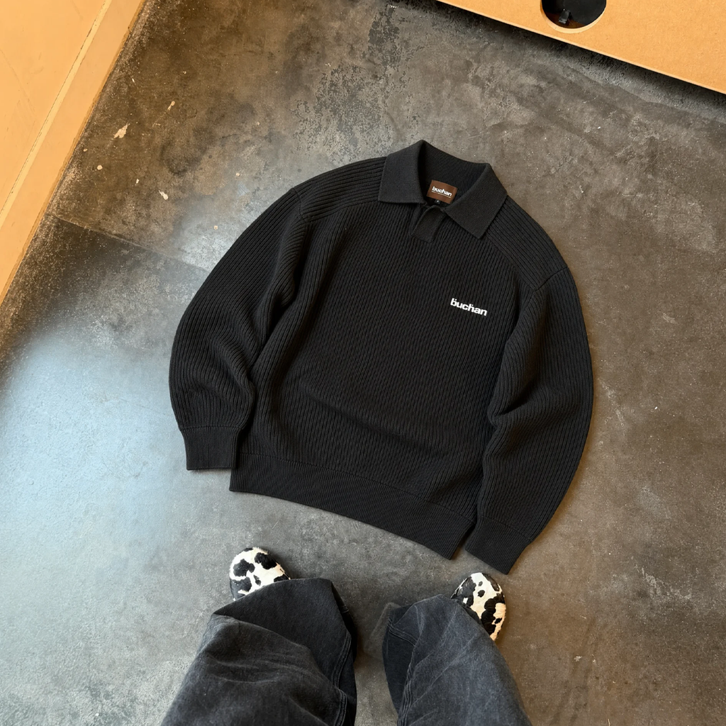 Knit Polo Sweater - Black