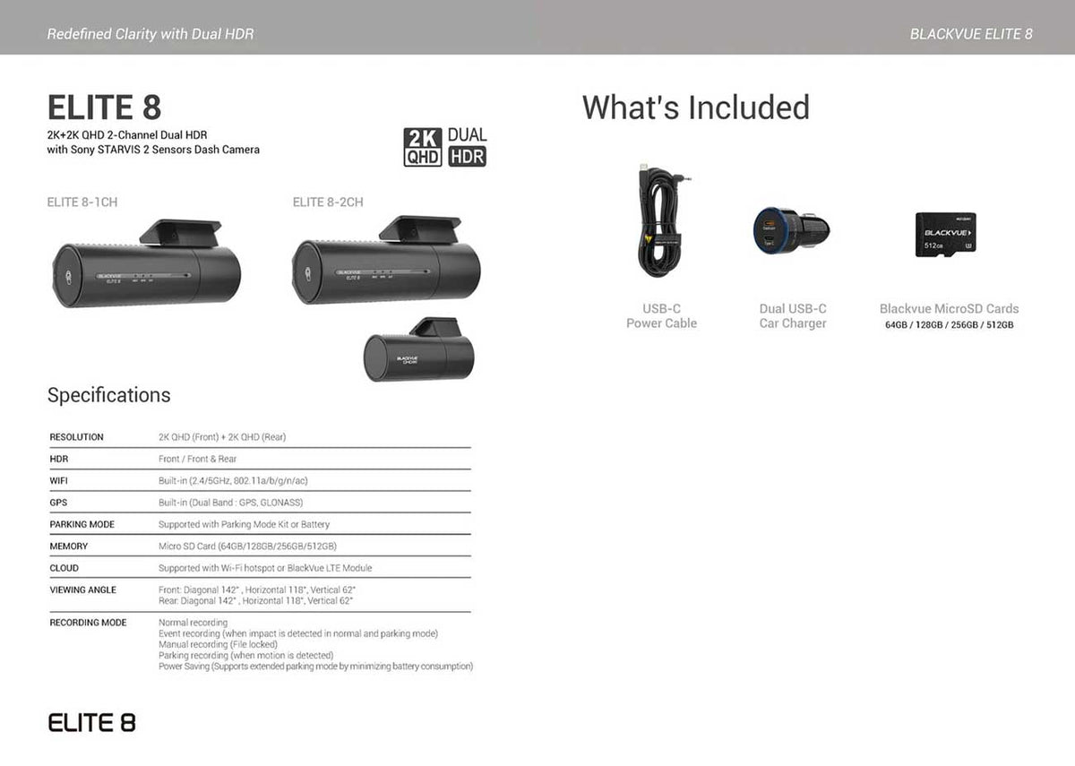 BlackVue ELITE 8 2CH 2K QHD GPS WiFi Dash Cam (Front & Rear) - ELITE-8-2CH-64 - image 8