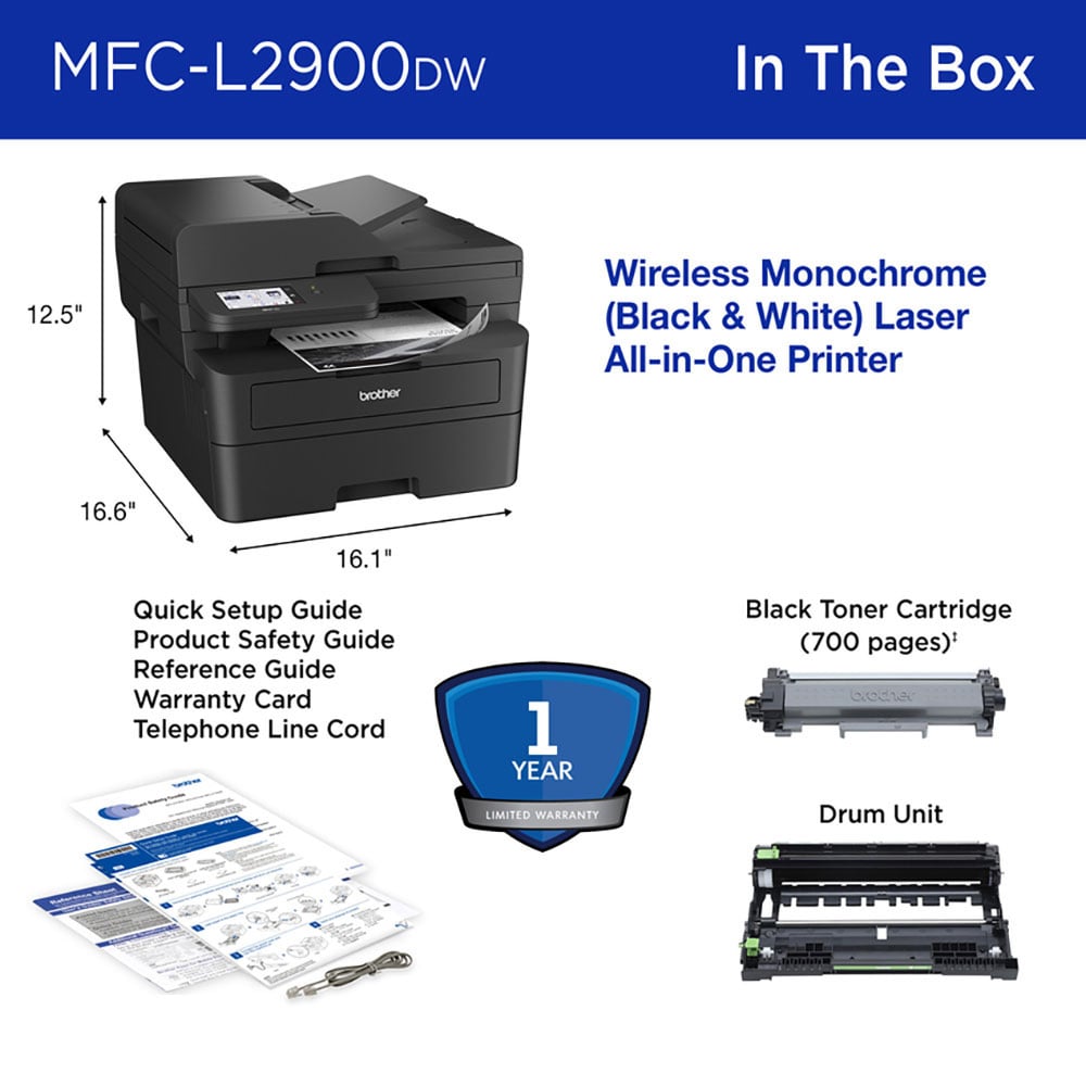 Brother Laser Printer All-in-One Monochrome Wireless Compact in Black - MFC-L2900DW - image 3