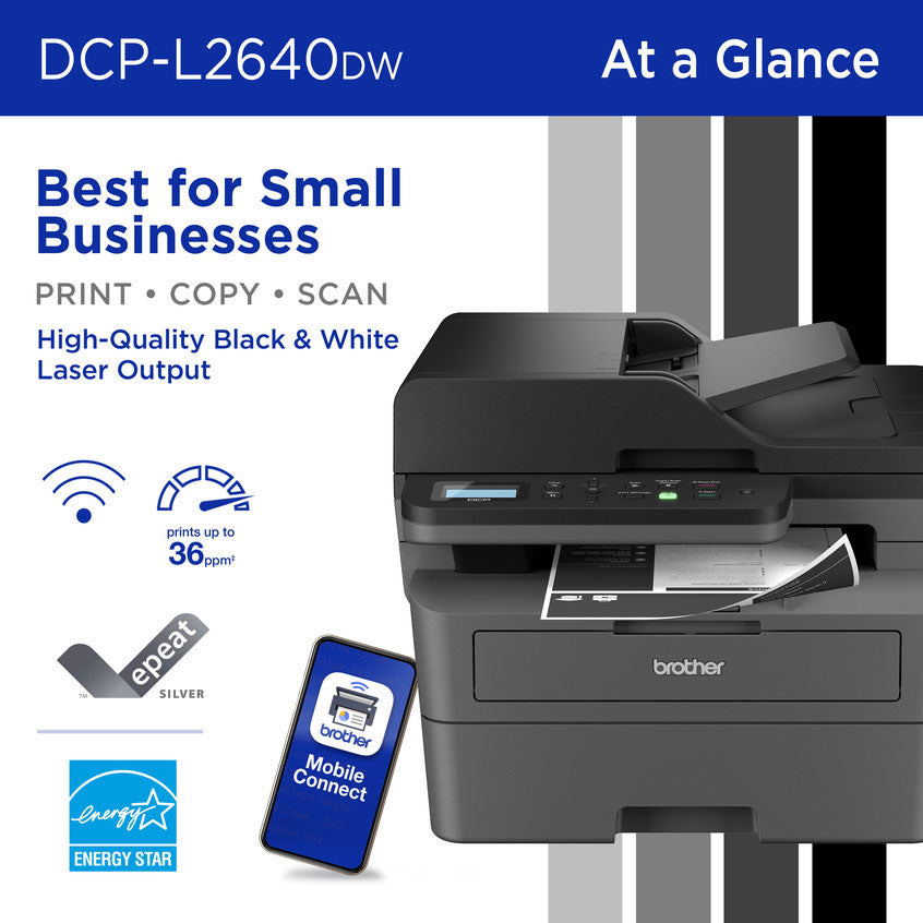 Brother Laser Printer All-in-One Monochrome Wireless Compact in Black - DCPL2640DW - image 2