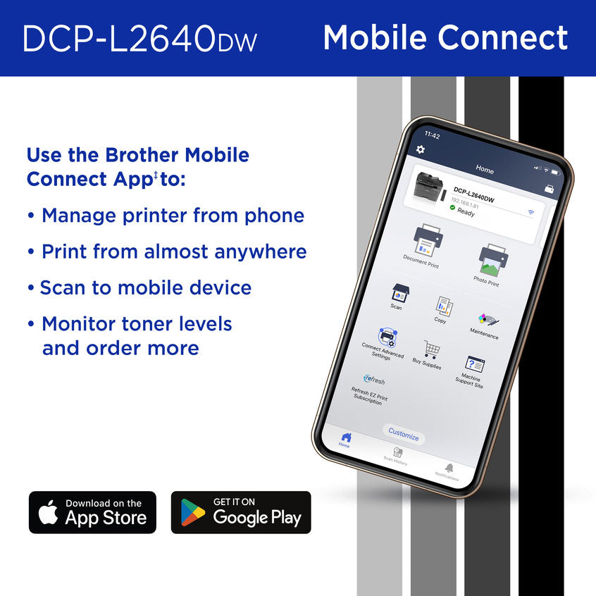 Brother Laser Printer All-in-One Monochrome Wireless Compact in Black - DCPL2640DW - image 4