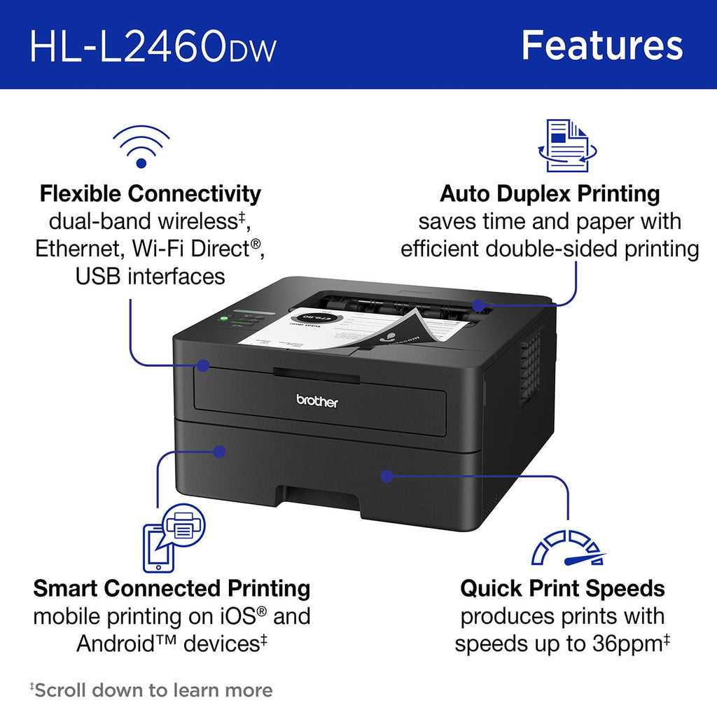 Brother Printer Wireless Compact Laser Monochrome - HL-L2460DW - image 3