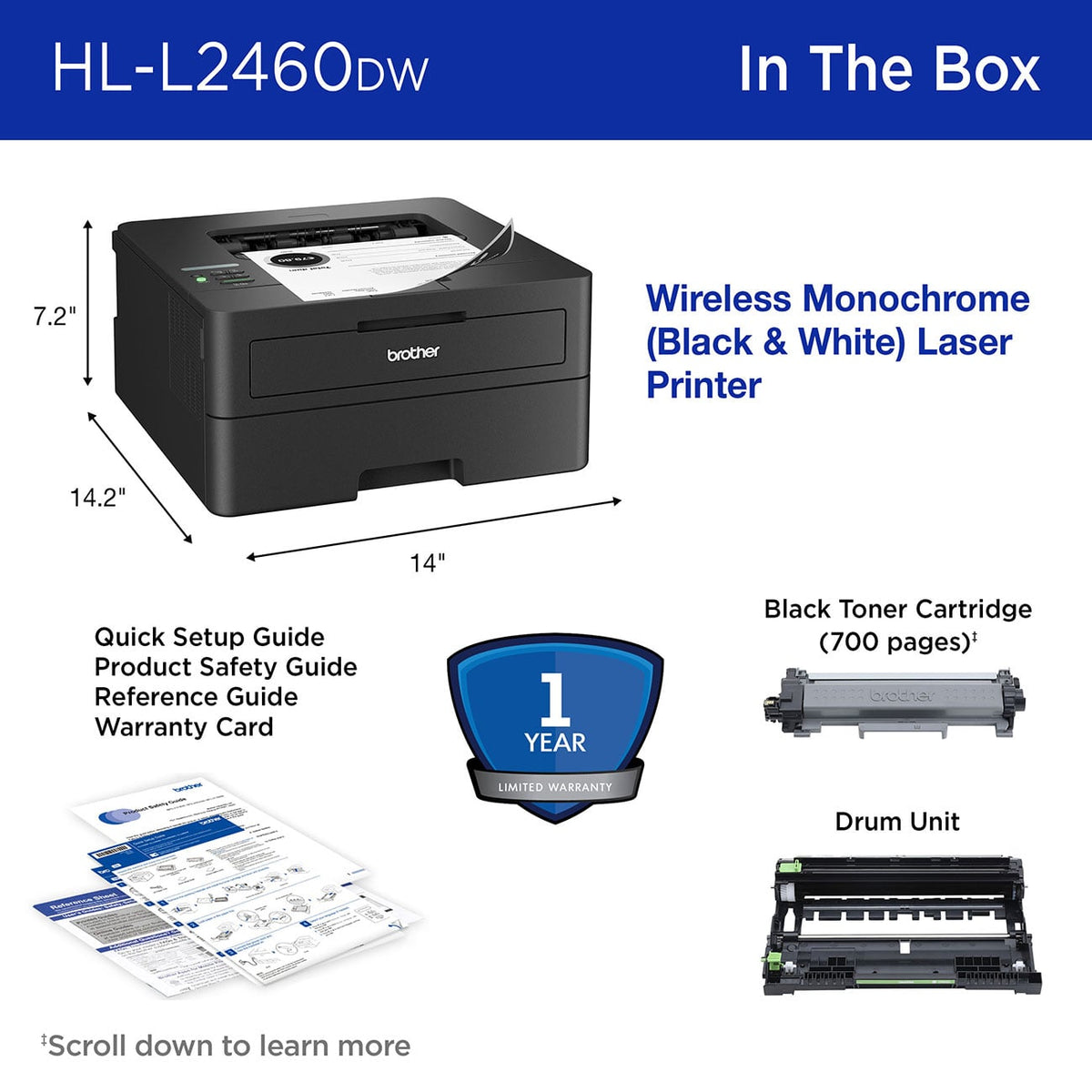 Brother Printer Wireless Compact Laser Monochrome - HL-L2460DW - image 7