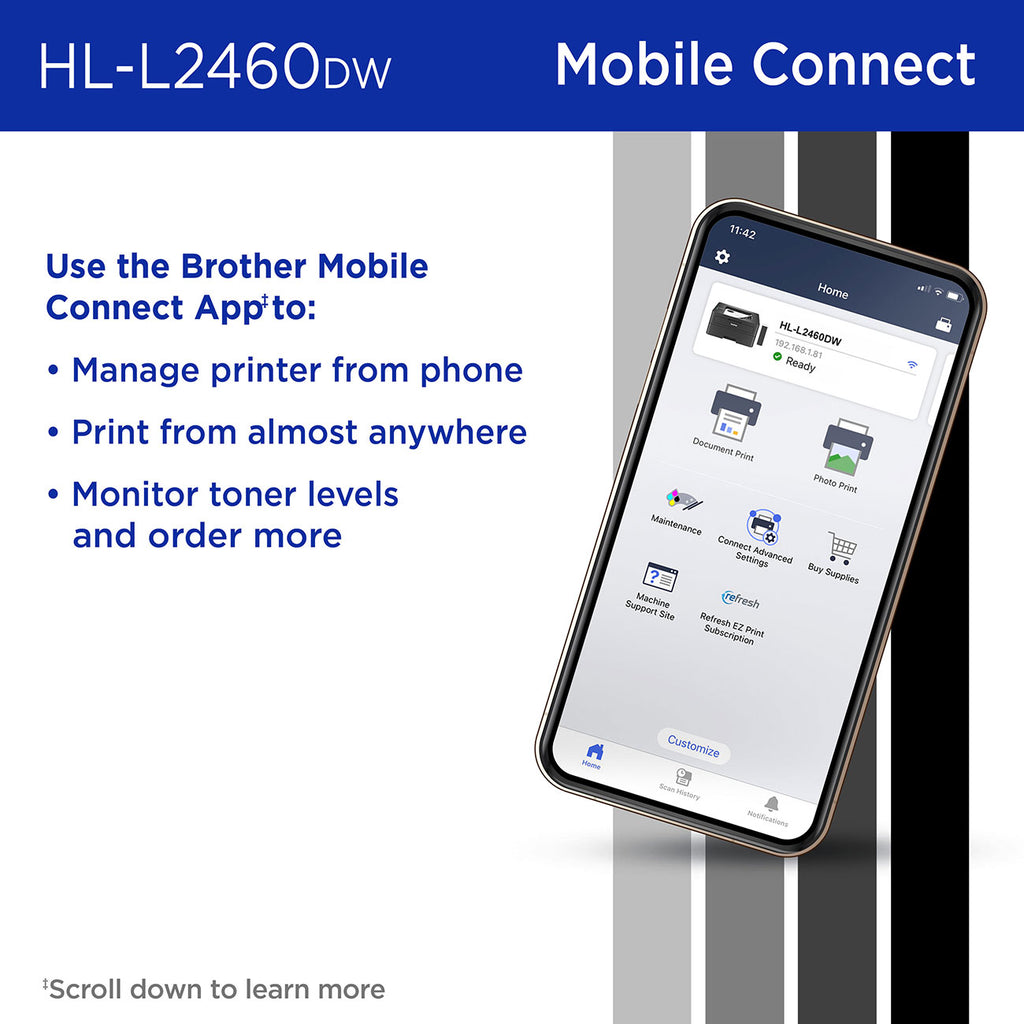 Brother Printer Wireless Compact Laser Monochrome - HL-L2460DW - image 5