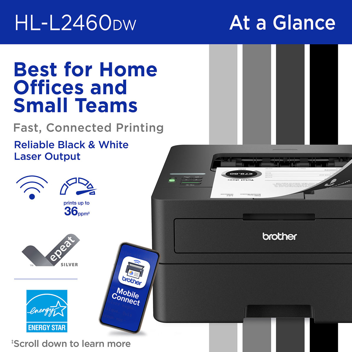 Brother Printer Wireless Compact Laser Monochrome - HL-L2460DW - image 2