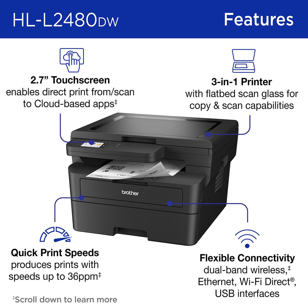 Brother Printer Wireless Compact Multi-Function Laser Monochrome - HL-L2480DW - image 3