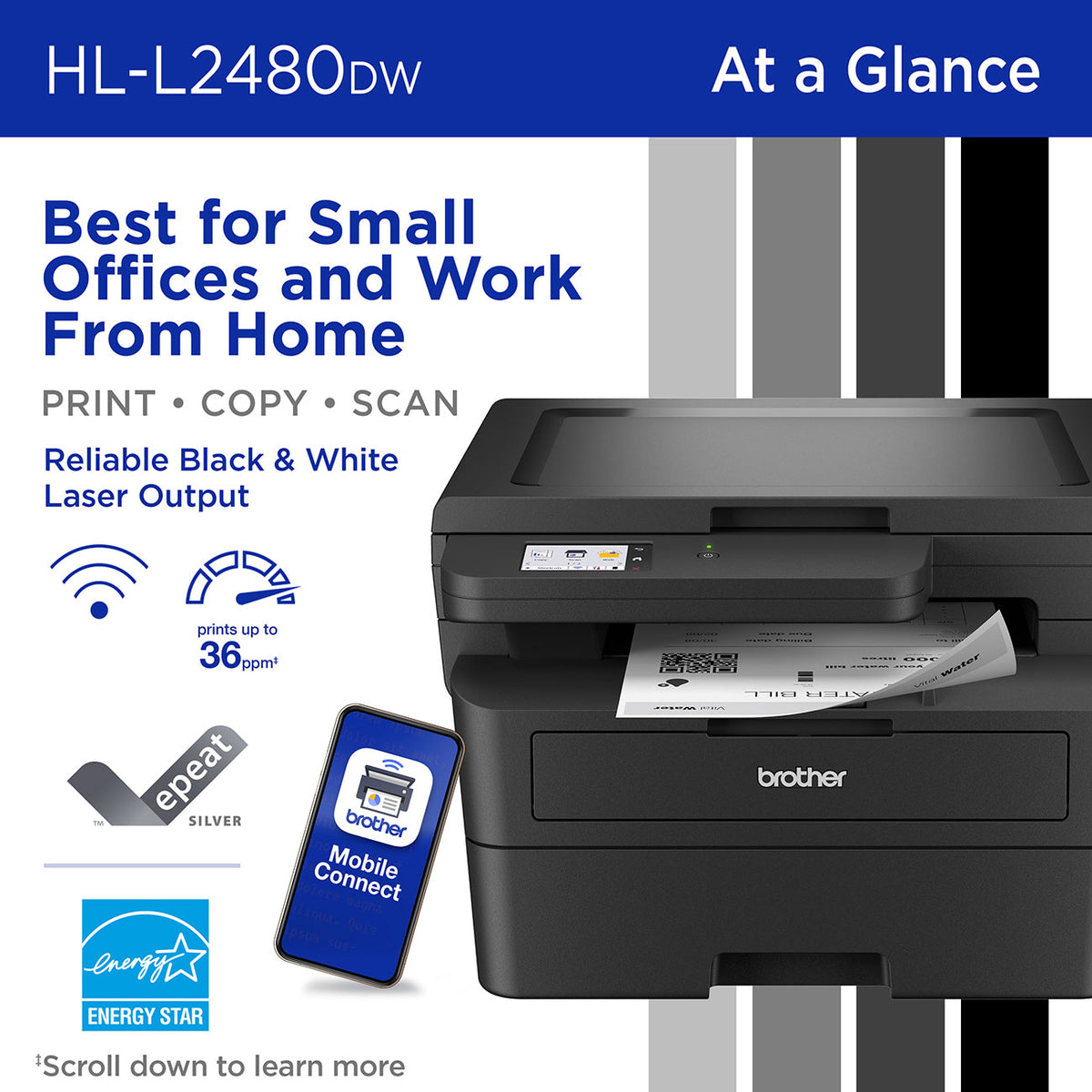Brother Printer Wireless Compact Multi-Function Laser Monochrome - HL-L2480DW - image 2