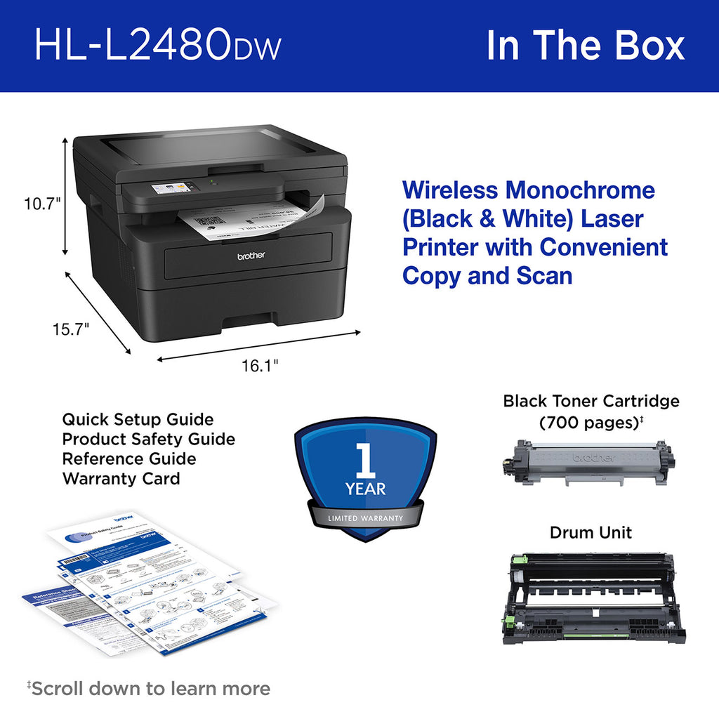 Brother Printer Wireless Compact Multi-Function Laser Monochrome - HL-L2480DW - image 7