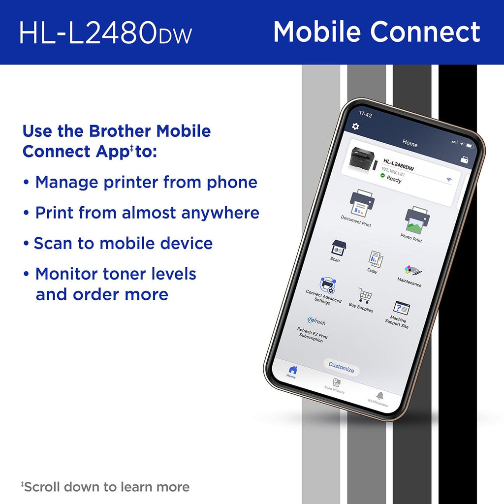 Brother Printer Wireless Compact Multi-Function Laser Monochrome - HL-L2480DW - image 5