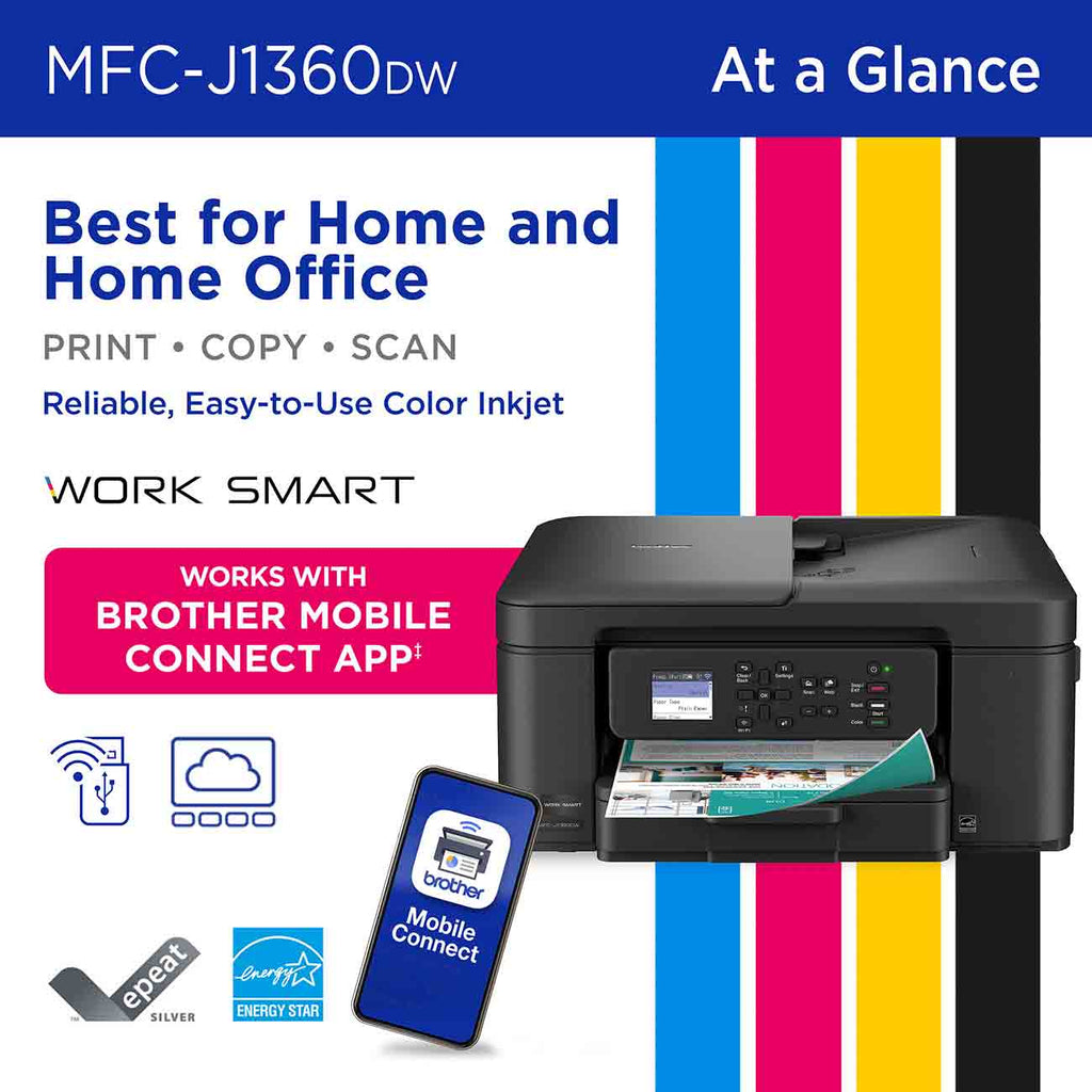 Brother Work Smart 1360 Wireless Color InkJet All-in-One Printer in Black - MFCJ1360DW - image 2