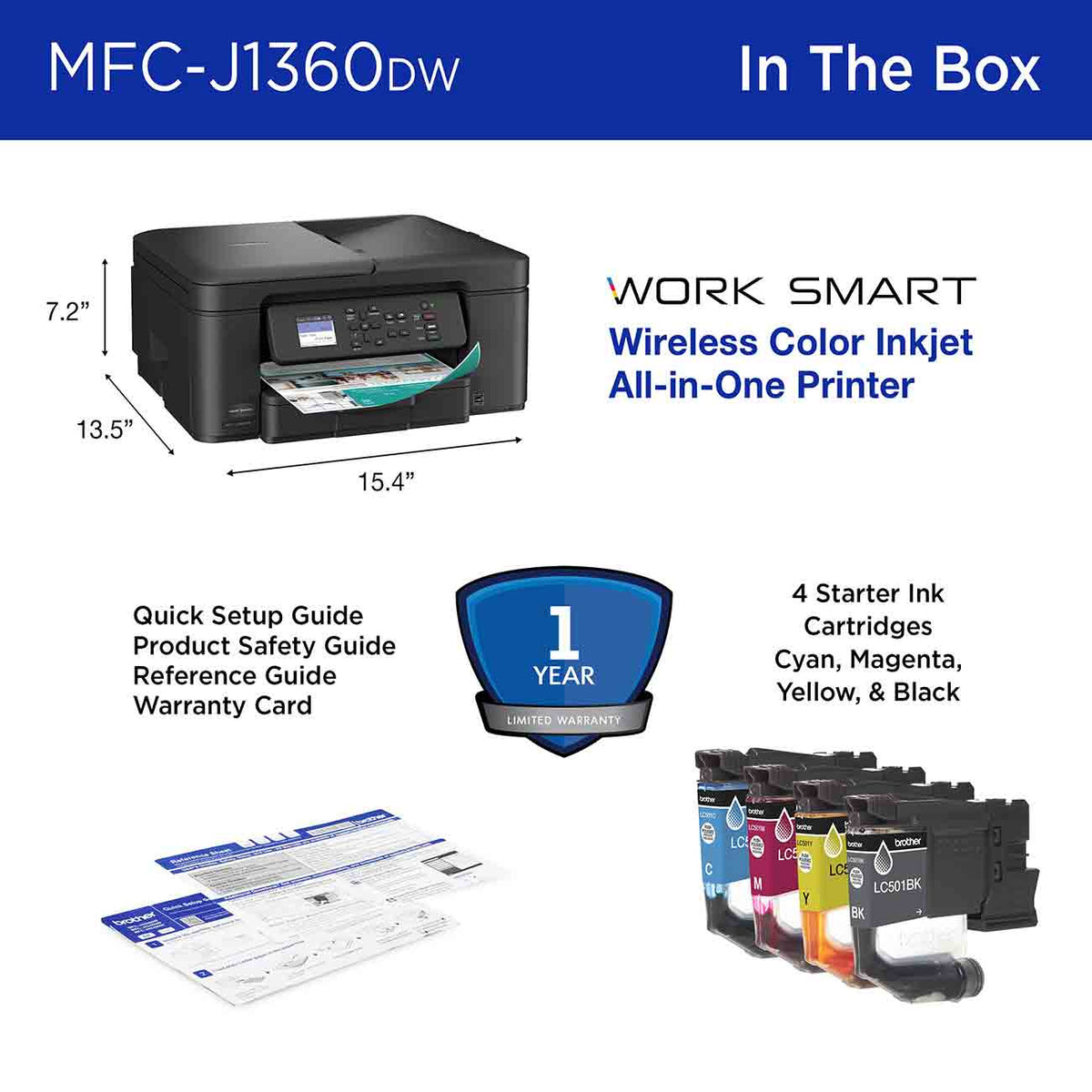 Brother Work Smart 1360 Wireless Color InkJet All-in-One Printer in Black - MFCJ1360DW - image 6