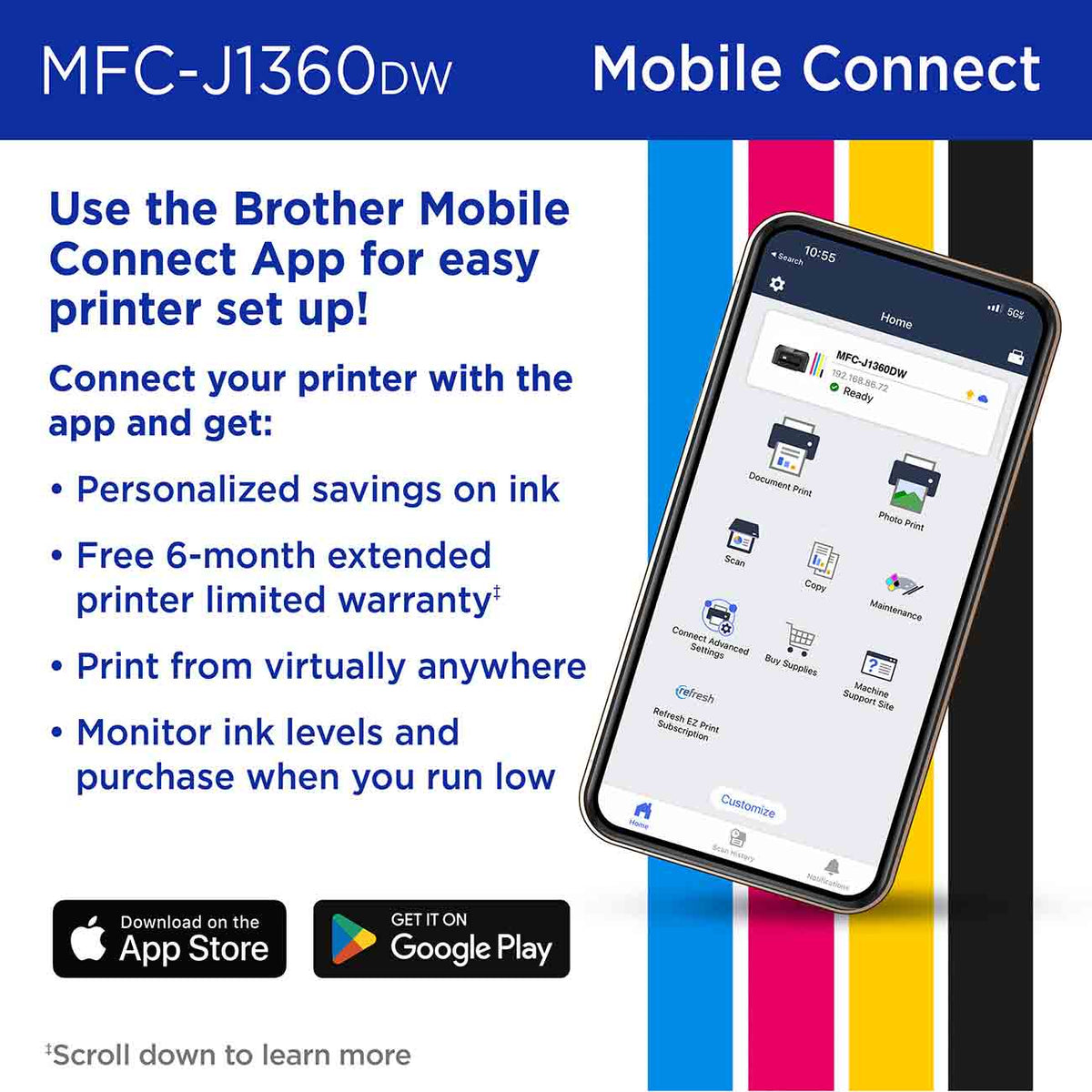Brother Work Smart 1360 Wireless Color InkJet All-in-One Printer in Black - MFCJ1360DW - image 4