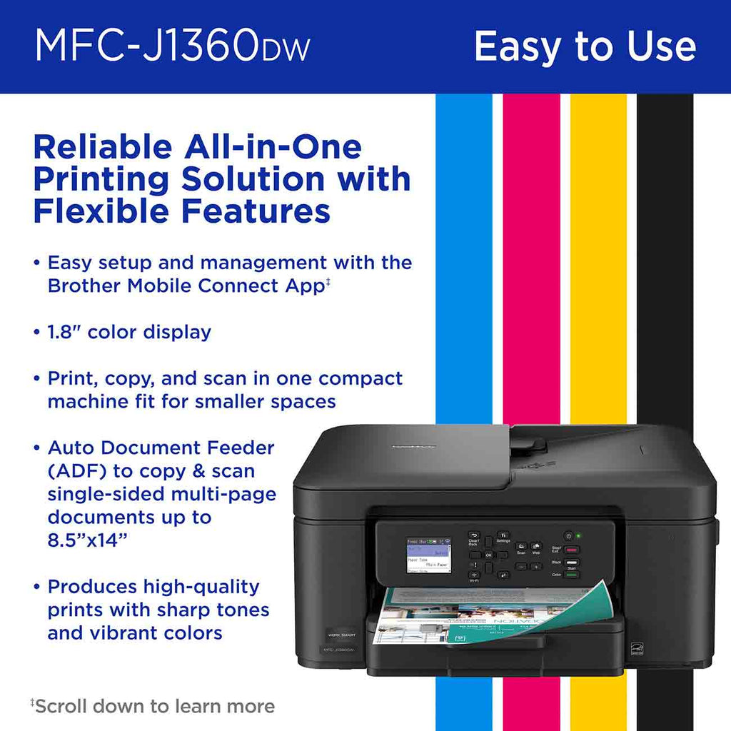 Brother Work Smart 1360 Wireless Color InkJet All-in-One Printer in Black - MFCJ1360DW - image 5