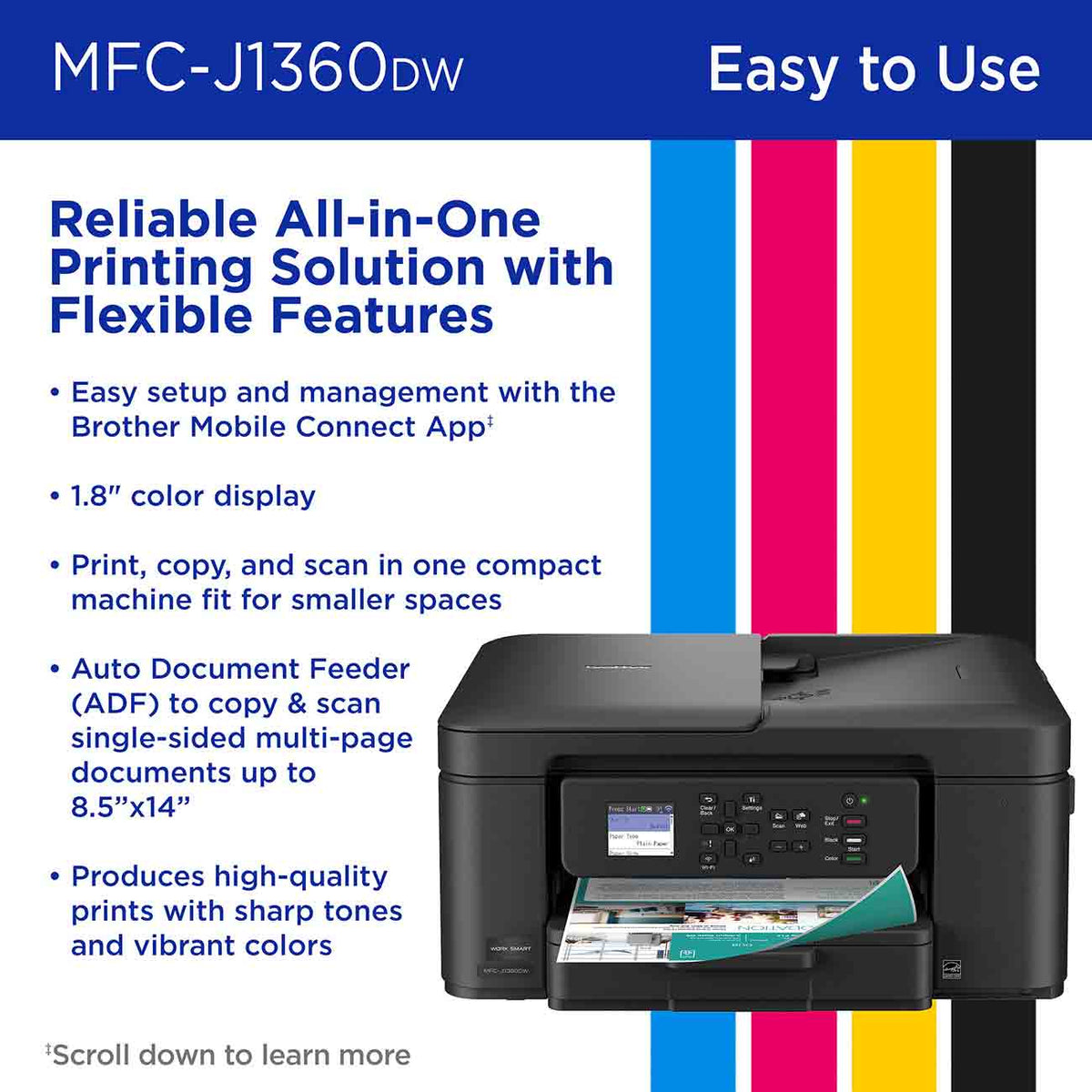 Brother Work Smart 1360 Wireless Color InkJet All-in-One Printer in Black - MFCJ1360DW - image 5