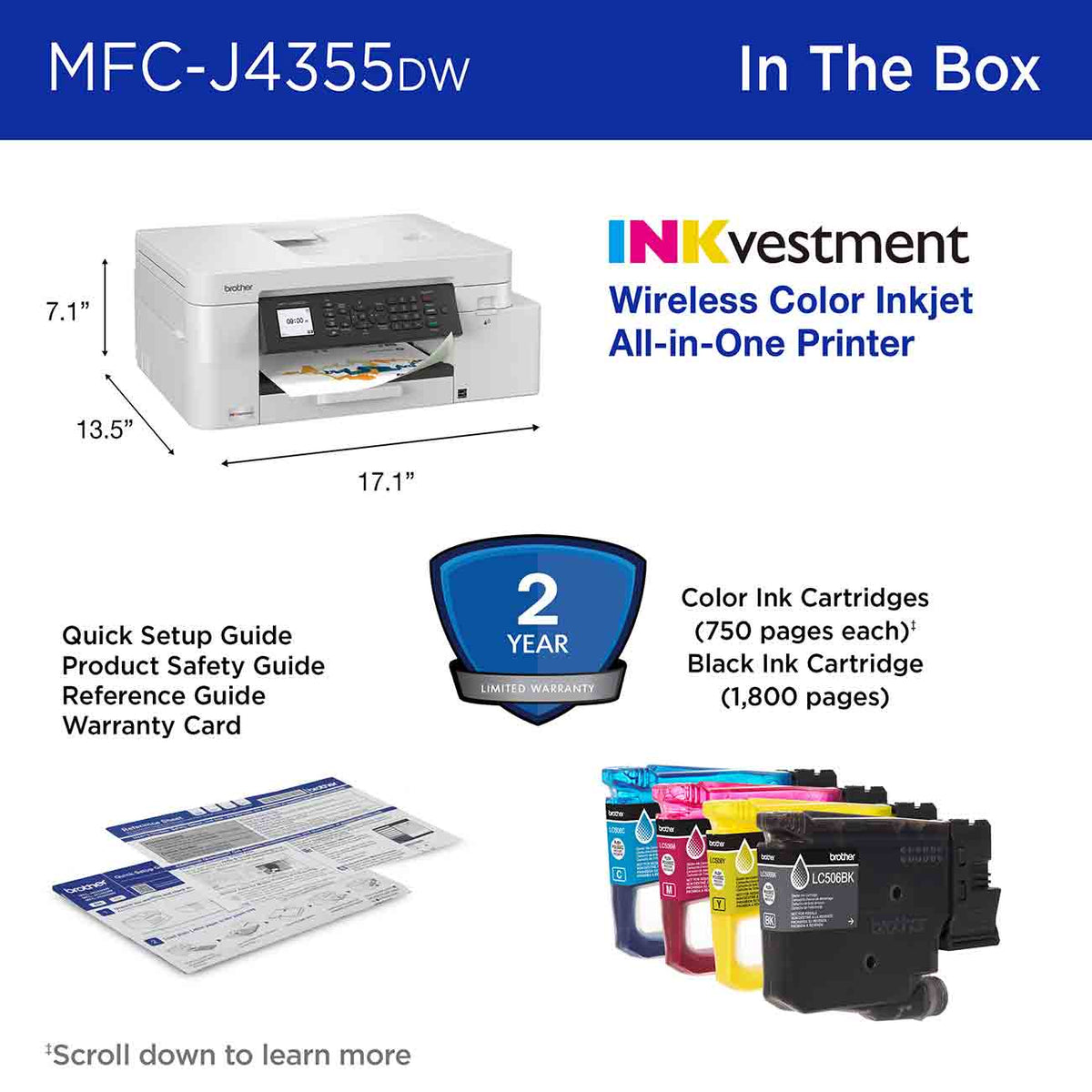 Brother INKvestment 4355 Wireless Color InkJet All-in-One Printer in White - MFC-J4355DW - image 8