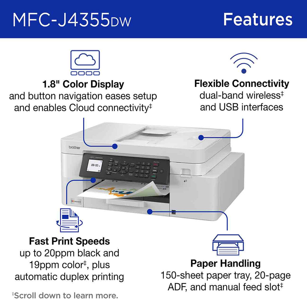 Brother INKvestment 4355 Wireless Color InkJet All-in-One Printer in White - MFC-J4355DW - image 3