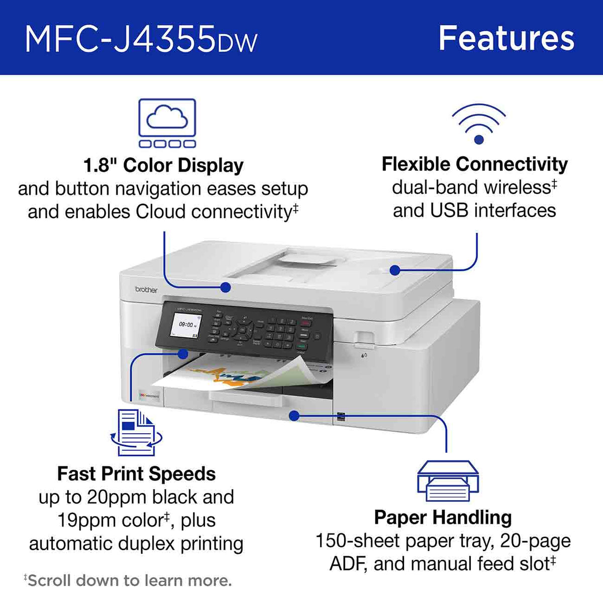 Brother INKvestment 4355 Wireless Color InkJet All-in-One Printer in White - MFC-J4355DW - image 3