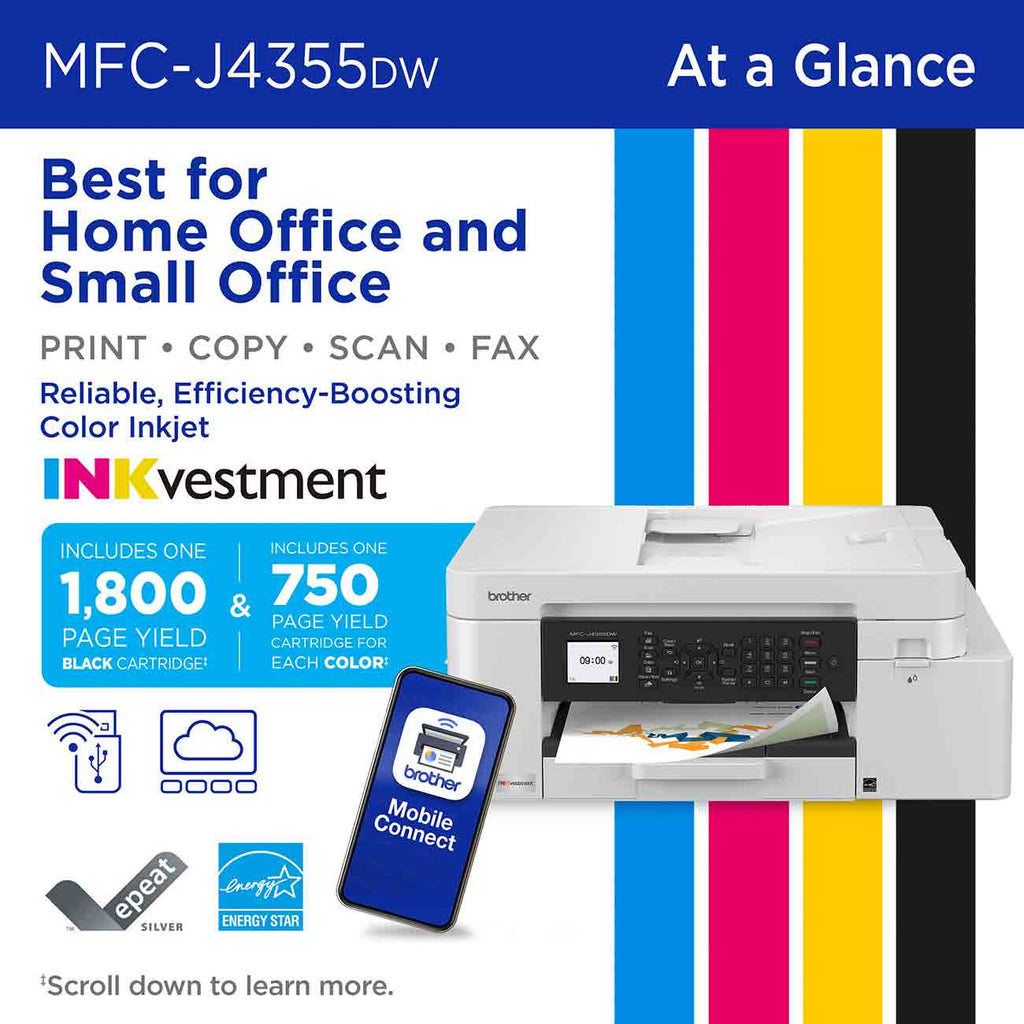 Brother INKvestment 4355 Wireless Color InkJet All-in-One Printer in White - MFC-J4355DW - image 2