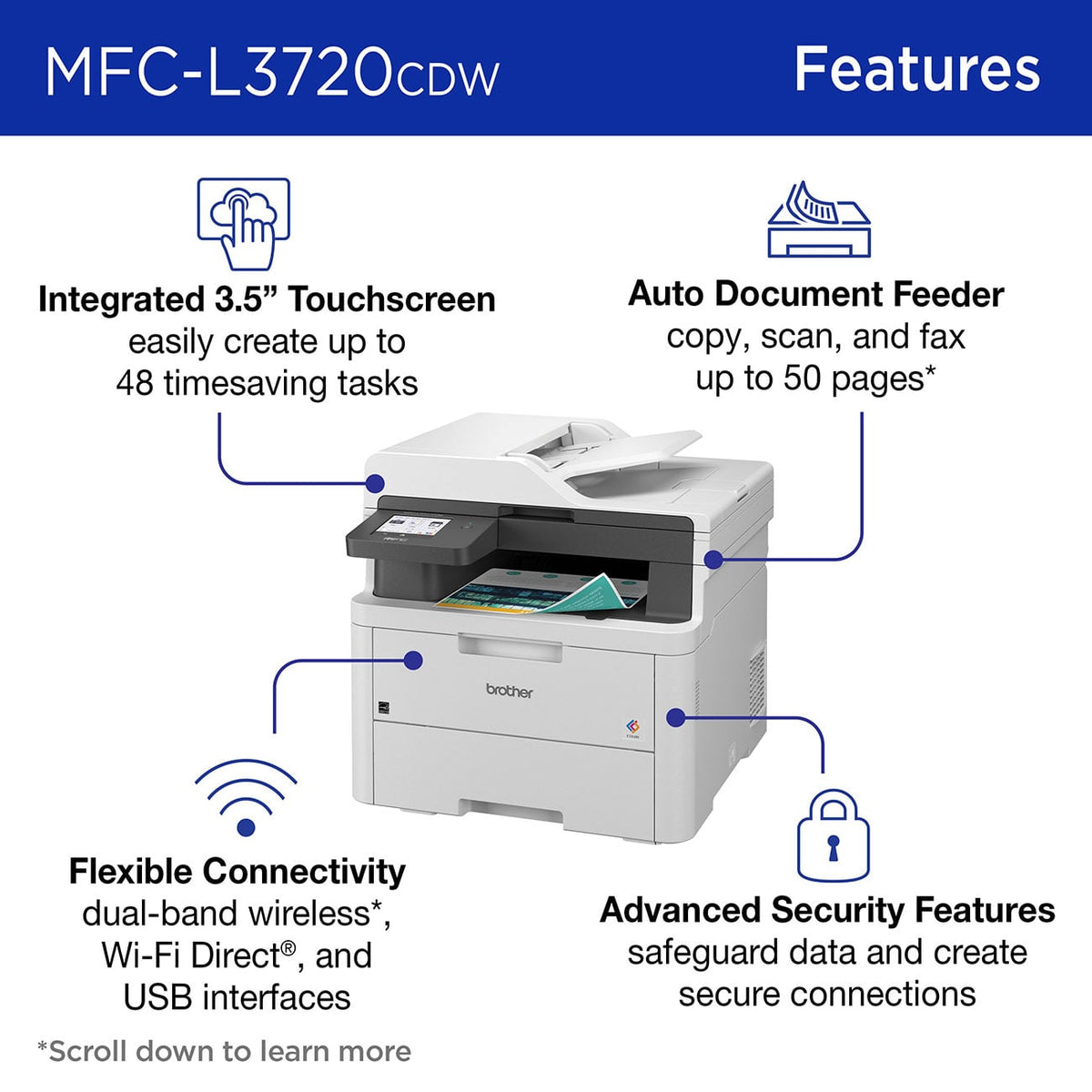 Brother Wireless Digital Color Laser All-in-One Printer in White - MFC-L3720CDW - image 2