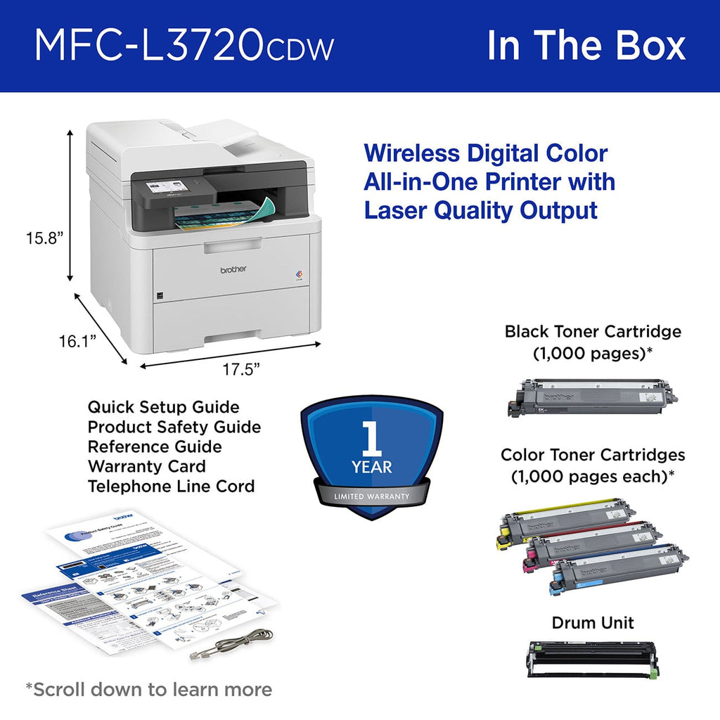 Brother Wireless Digital Color Laser All-in-One Printer in White - MFC-L3720CDW - image 7