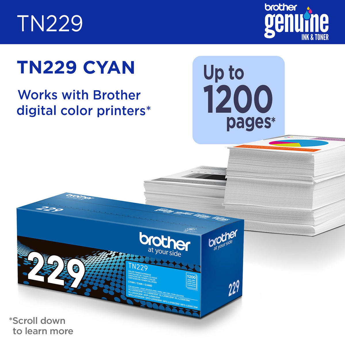 Brother Toner Cartridge Standard Yield for Laser Printers in Cyan - TN229C - image 2