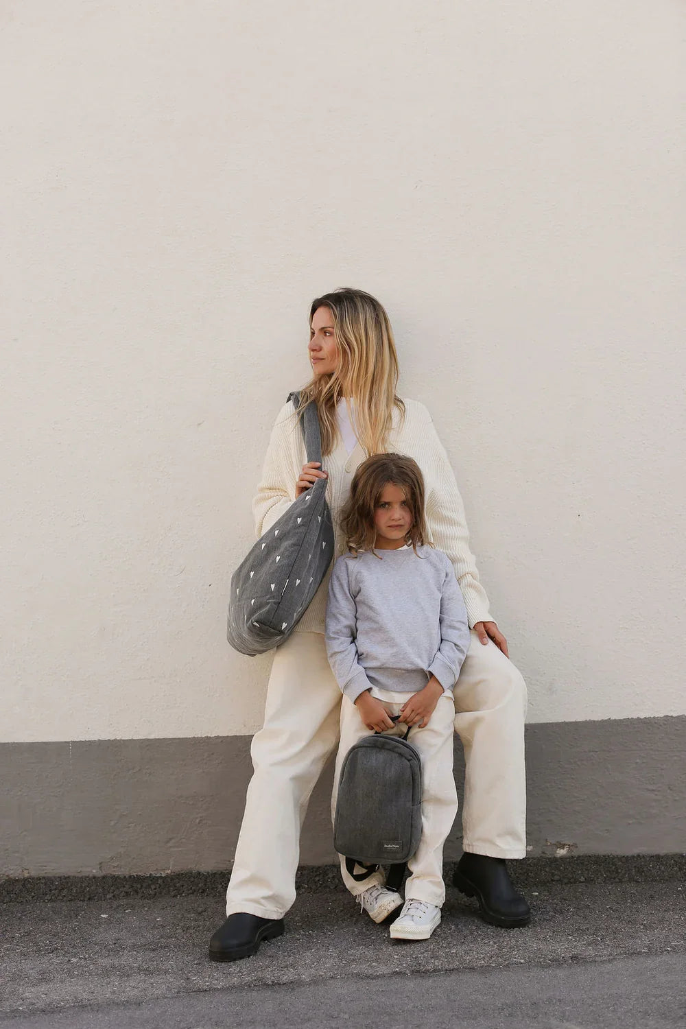 Grey Hearts Denim Diaper Bag