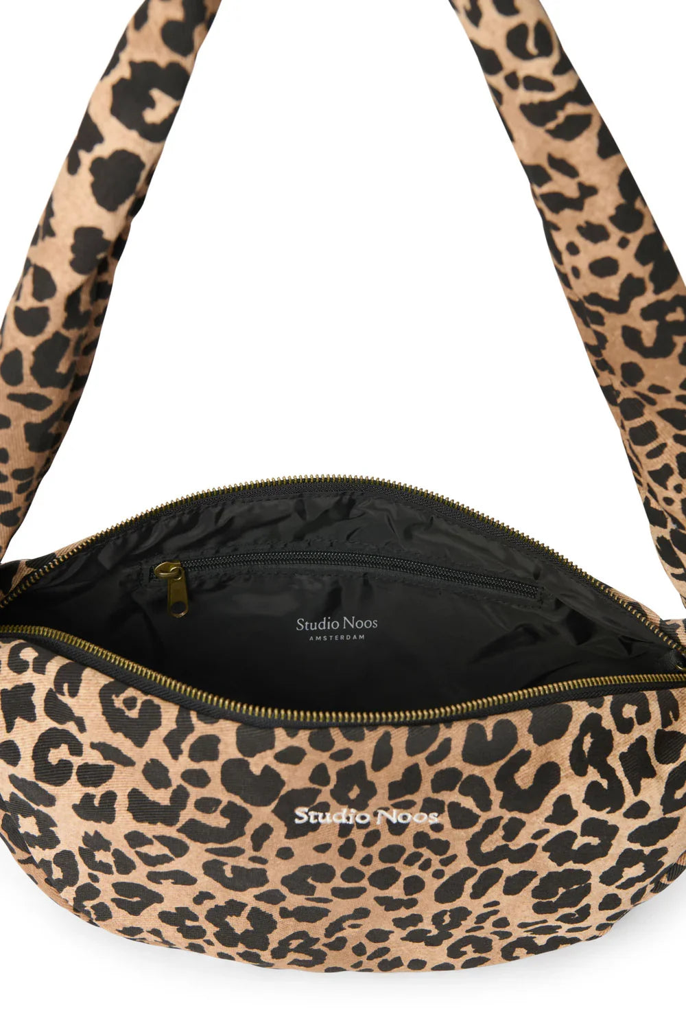 Kleine bruine crossbodytas van katoen met luipaardprint
