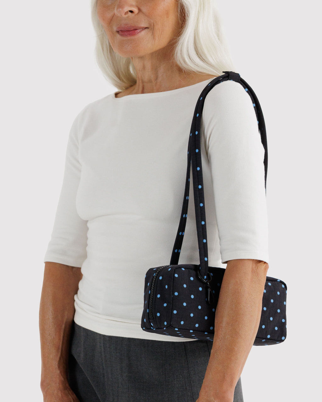 Small Nylon Bowler Bag - Black and Sky Blue Micro Dot - image 2