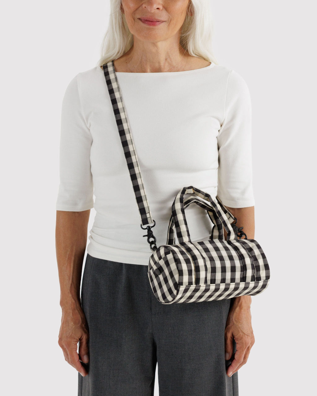 Small Nylon Duffle Bag - Black and Cream Gingham - image 2