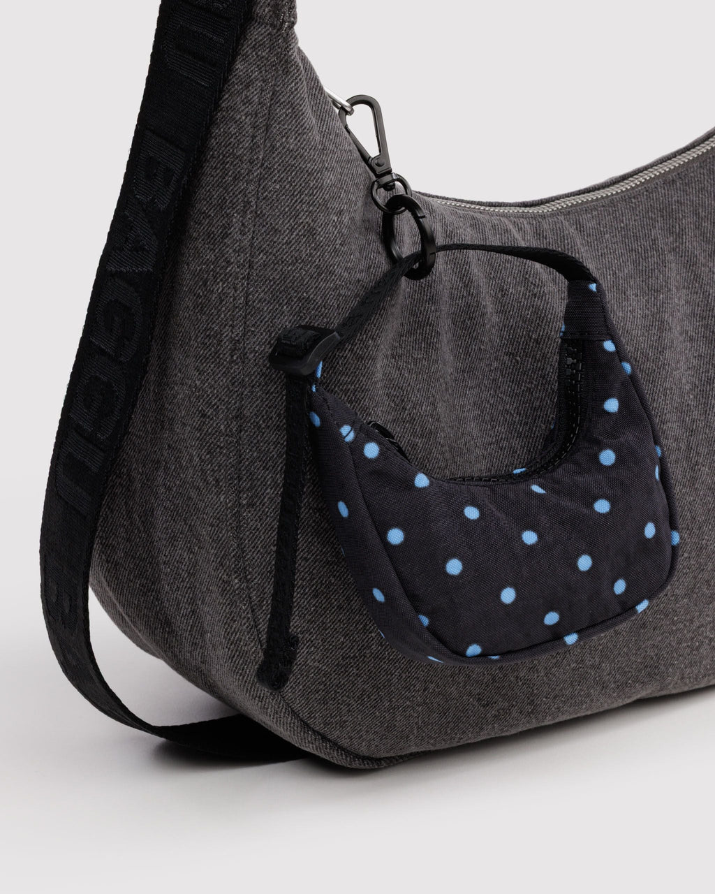 Crescent Bag Charm - Black and Sky Blue Micro Dot - image 2