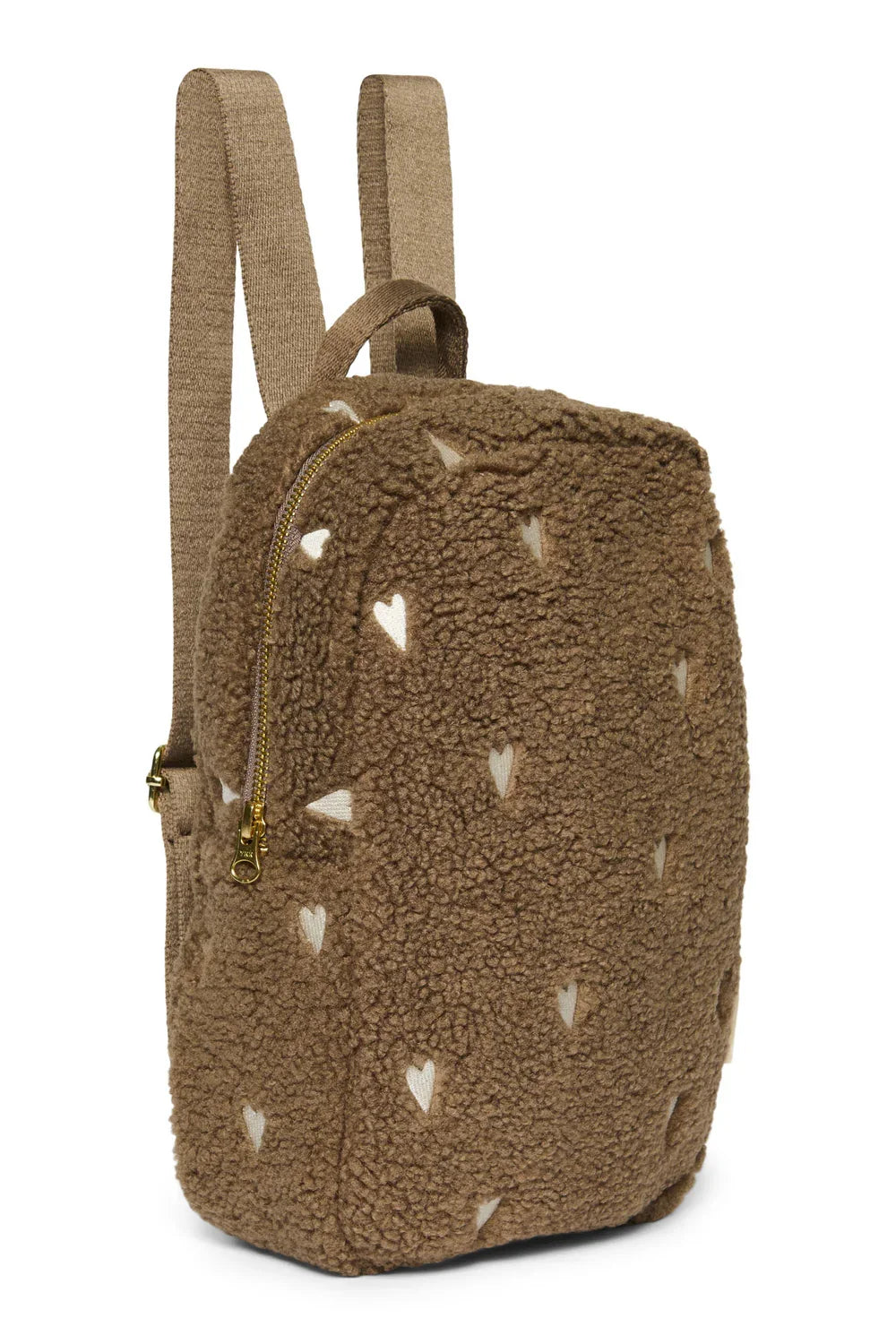 Ecrufarbener Teddy-Mini-Rucksack mit Herzen