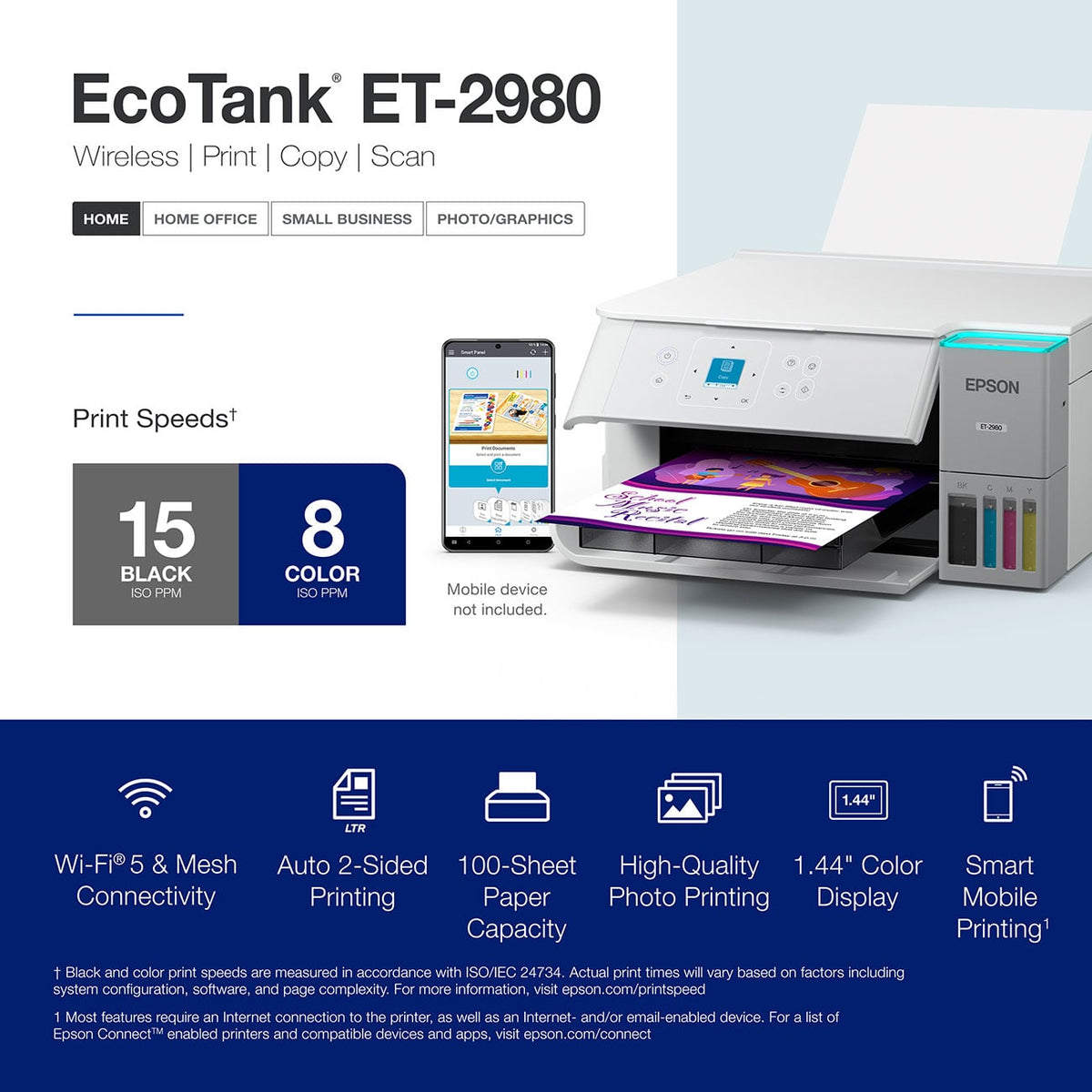 Epson EcoTank ET-2980 Wireless All-in -One Color Supertank Printer in White - C11CL41202 - image 2