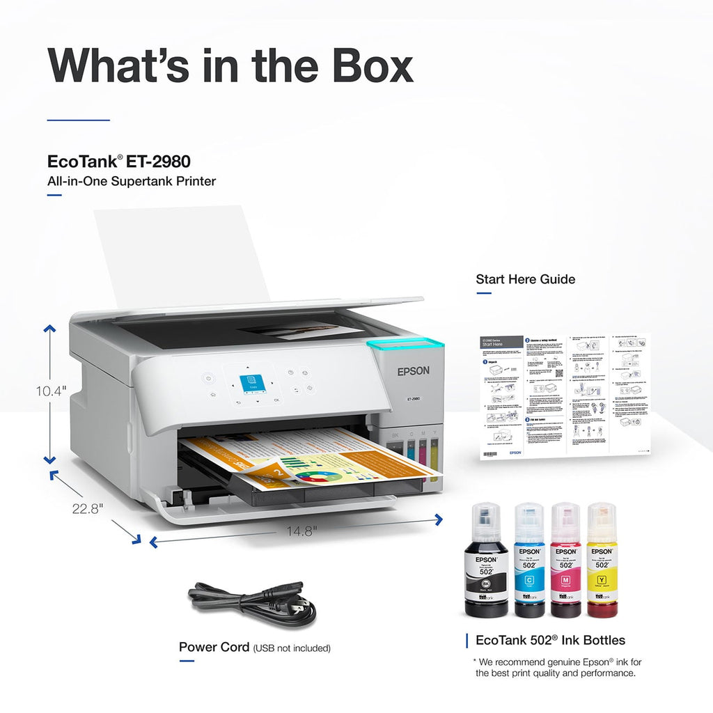 Epson EcoTank ET-2980 Wireless All-in -One Color Supertank Printer in White - C11CL41202 - image 7