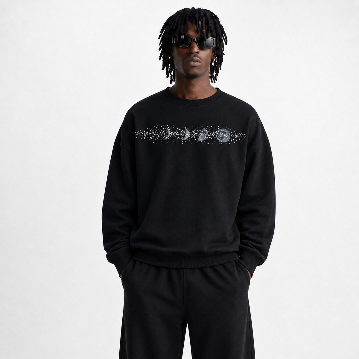 VYBES Rhinestone Moon Crewneck