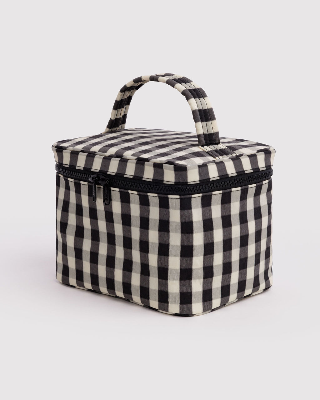 Large Cosmetic Case - Black and Cream Gingham