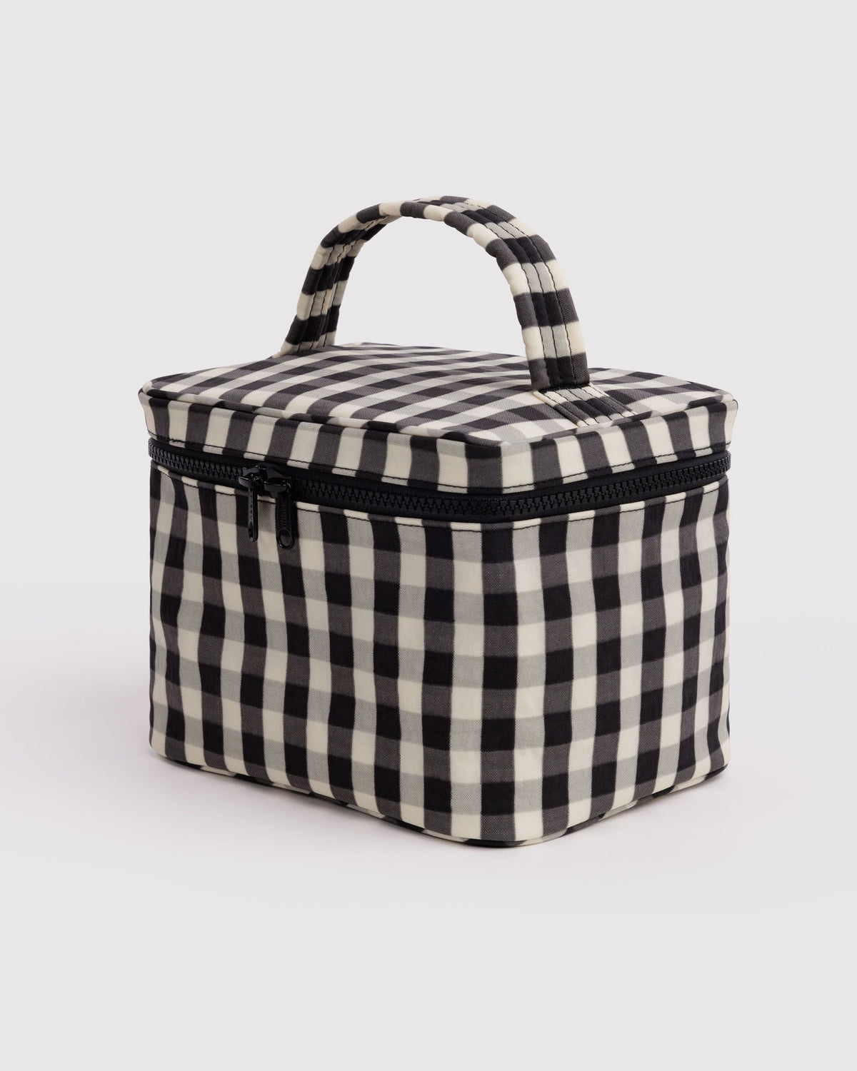 Large Cosmetic Case - Black and Cream Gingham
